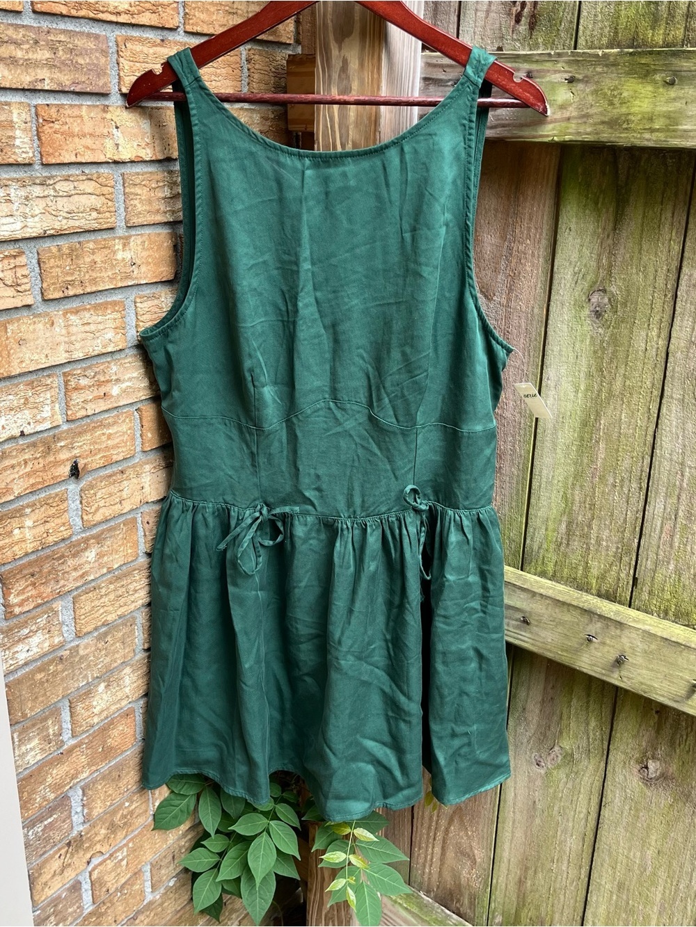 aerie Dark Green Sleeveless Drop Waist Bow Dress